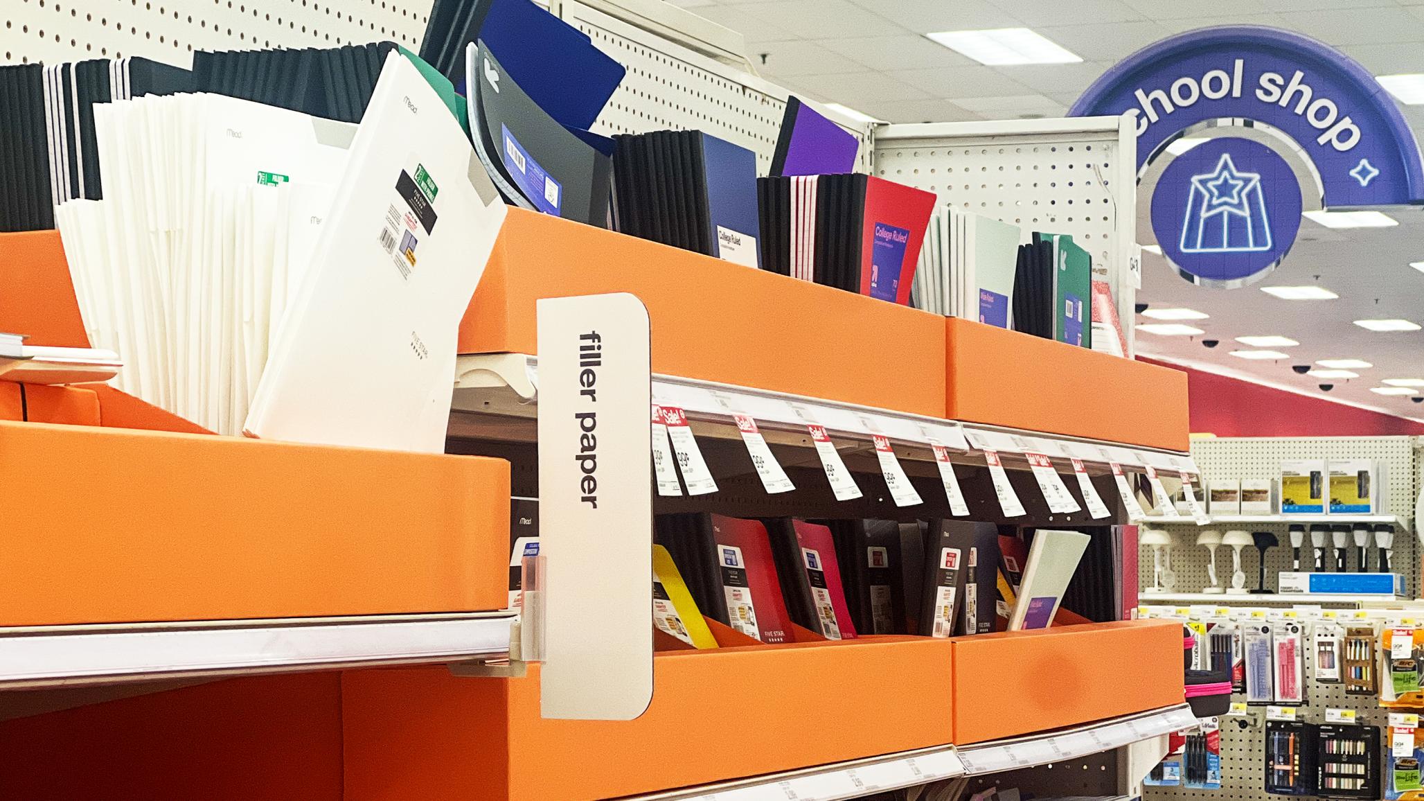 Back-to-school supplies are displayed for shoppers at a store in Baltimore, Maryland. July 2026. 