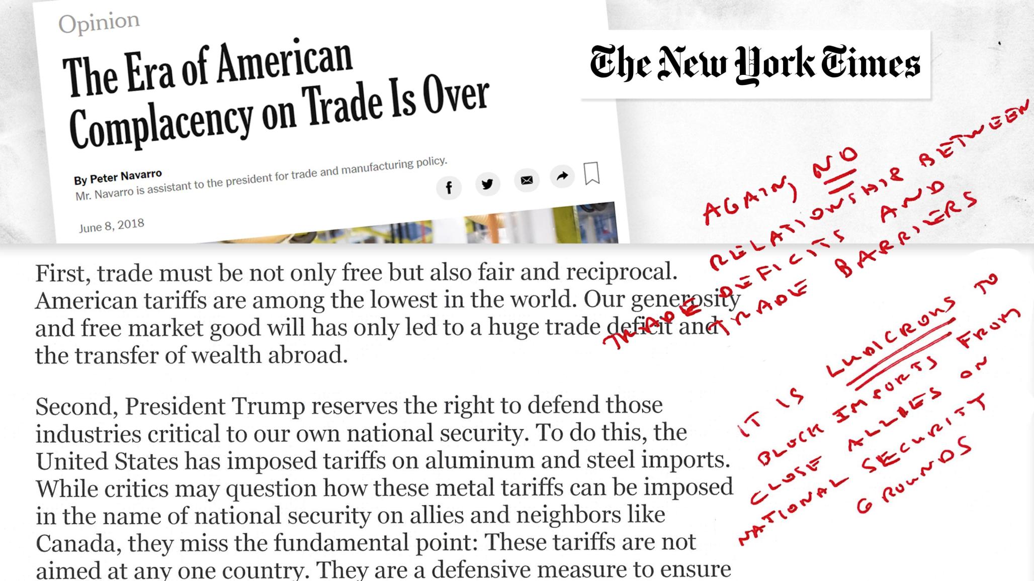 Peter Navarro's "The Era of American Complacency on Trade Is Over" Op-Ed—Annotated and Explained