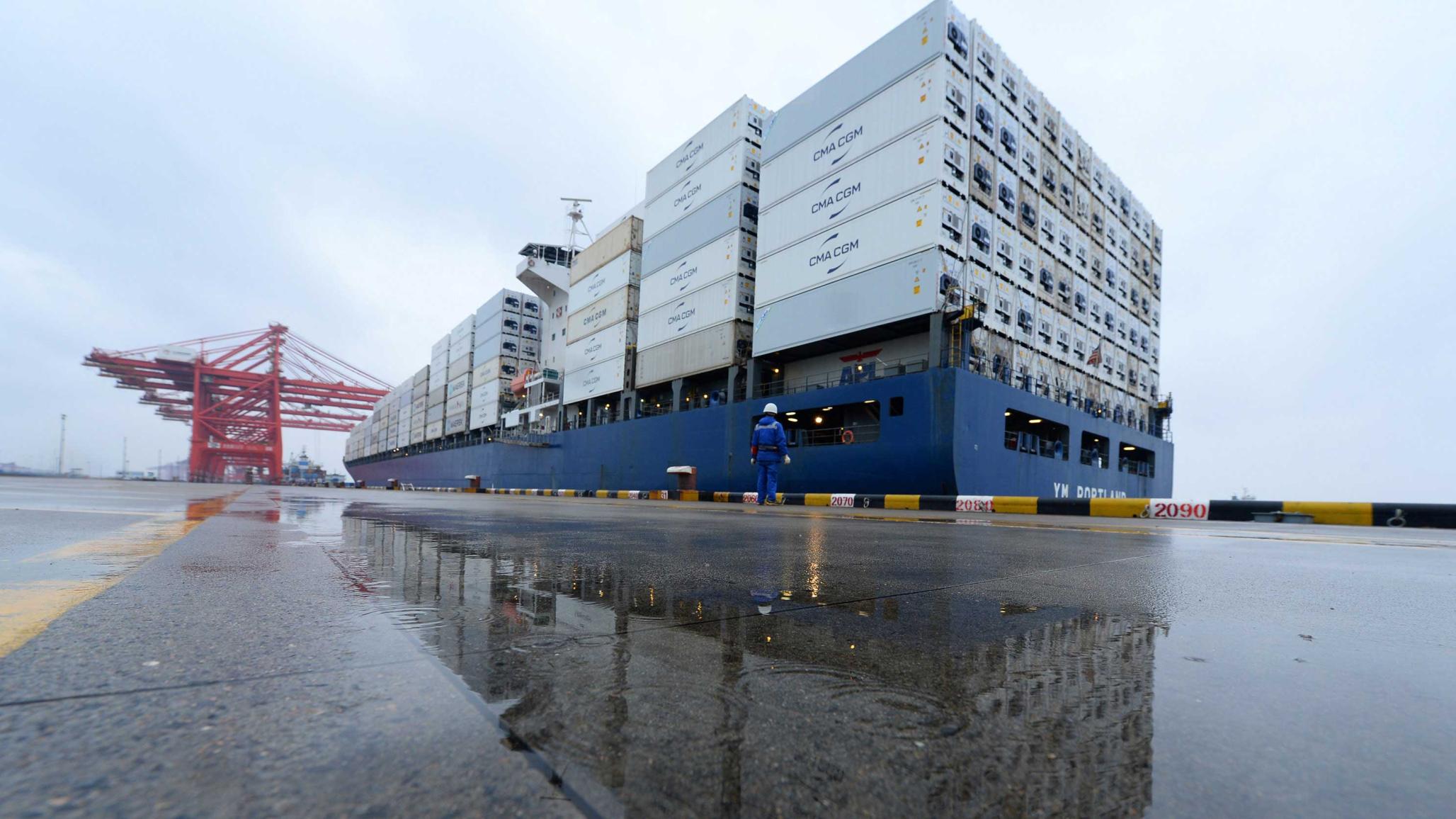 A container ship departs from a port in Taicang, Jiangsu province, China November 27, 2019. 