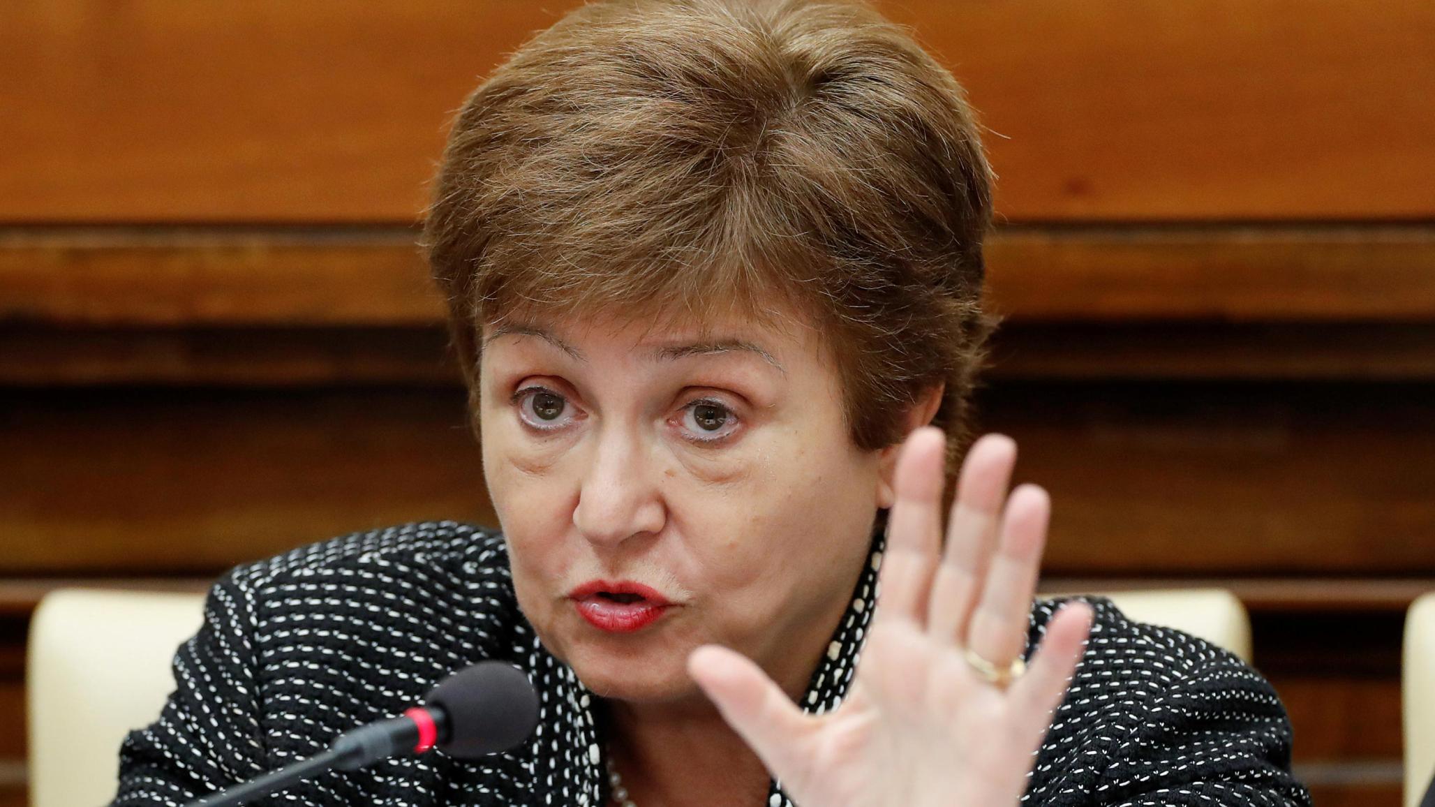 IMF Managing Director Kristalina Georgieva speaks during a conference on economic solidarity, at the Vatican, February 5, 2020. 