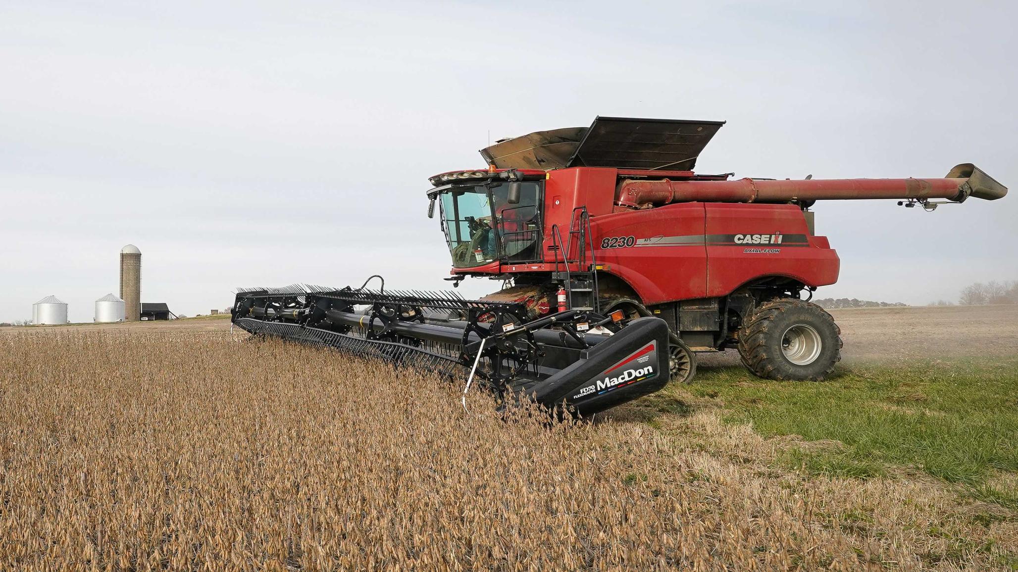 Soybeans are harvested from a field on Hodgen Farm in Roachdale, Indiana, U.S. November 8, 2019. Picture taken November 8, 2019. 