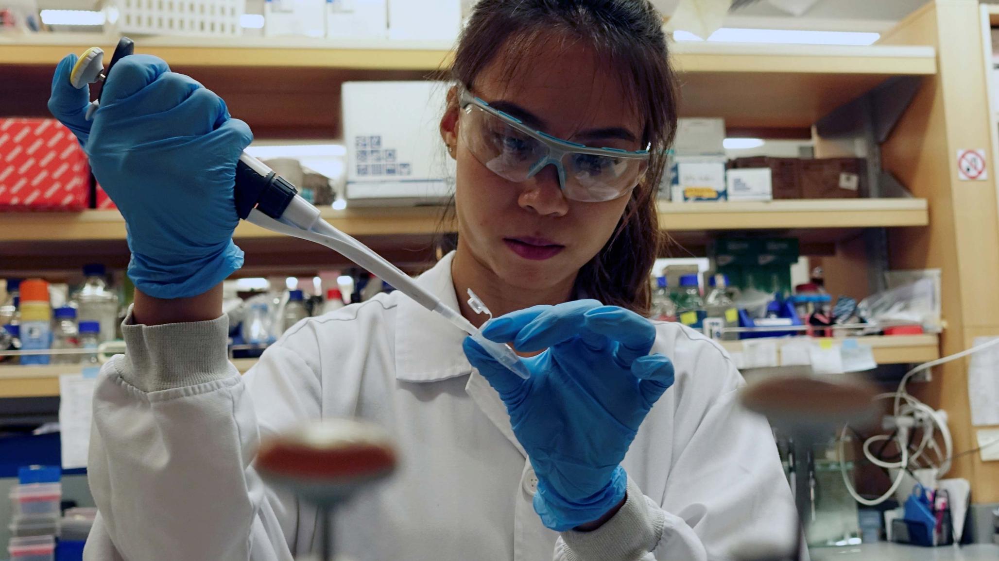 A researcher works in a lab at the Duke-NUS Medical School, which is developing a way to track genetic changes that speed testing of vaccines against the coronavirus disease (COVID-19), in Singapore March 23, 2020. 