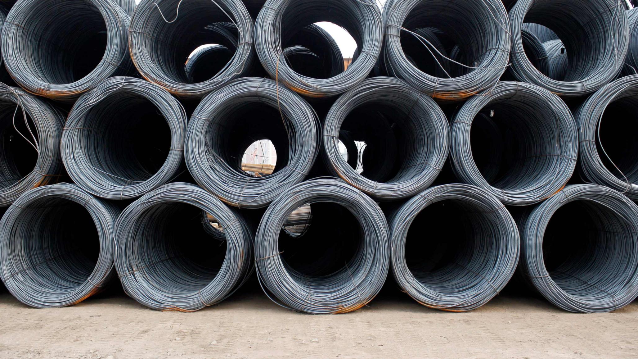 Coils of steel wire are seen at a steel market in Shanghai January 9, 2013. 